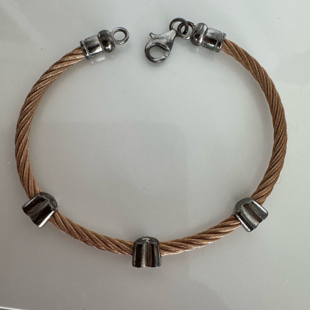 LOW START STAINLESS STEEL-STERLING SILVER BLACK 3 CHARM DIAMOND BRACELET
